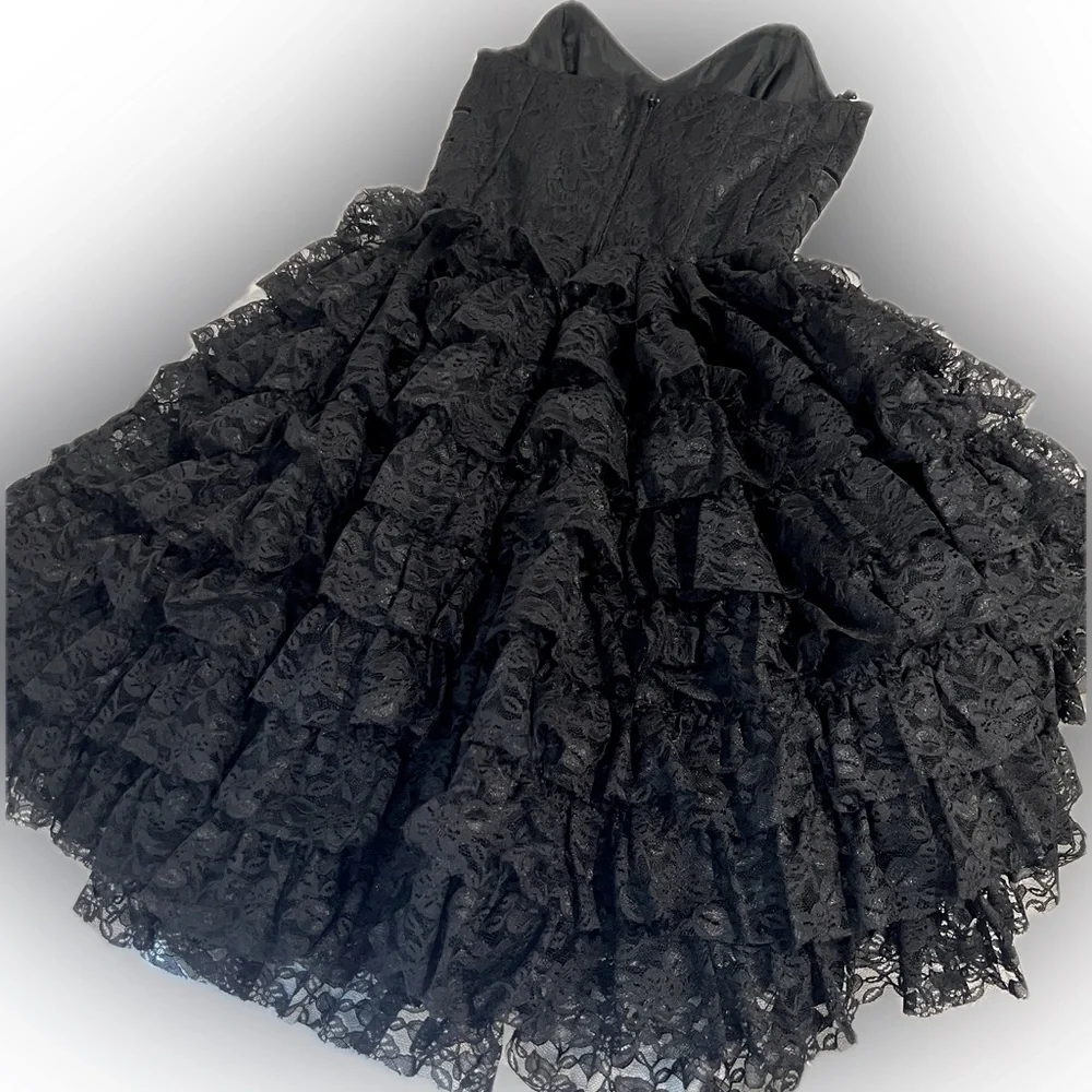 Rare Vintage BETSEY JOHNSON Evening Tulle Lace Velvet LBD Little Black Dress 2 - Picture 2 of 6